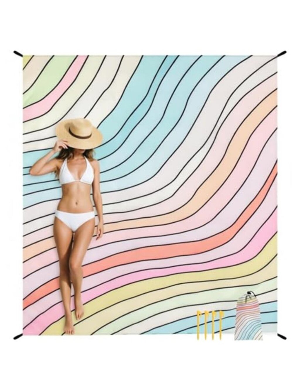 Large Beach Blanket Sandproof Waterproof Sand Free Mat Picnic Camping Stakes XL